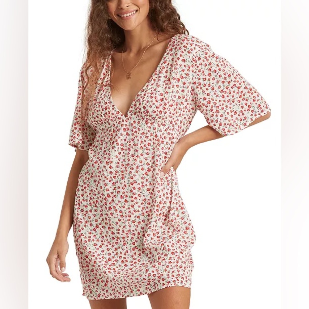 Billabong Floral Red and White Dress Medium